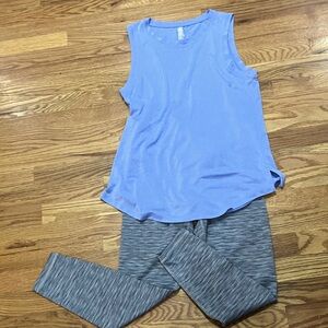 Athleta Women’s Periwinkle Breezy Tank Top SzM and Transcend Gray Tex Capri Sz M